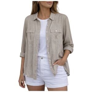 Tommy Bahama Khaki coastalina utility shirt is crafted from 100% linen size L